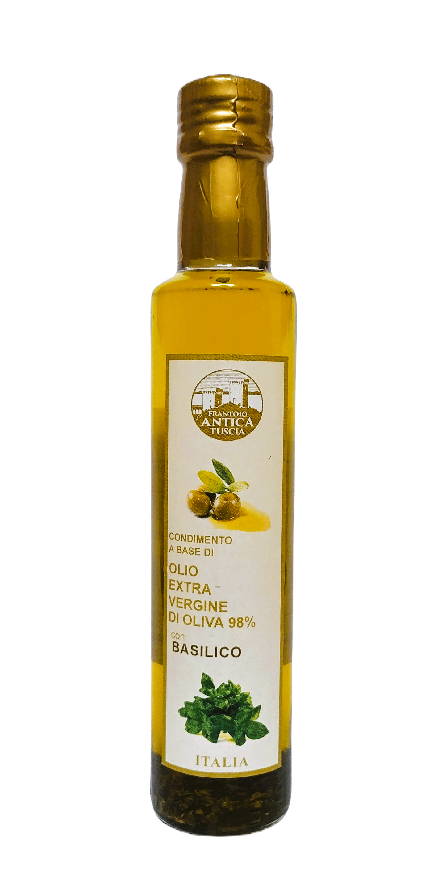 Olijfolie Extra Vergine + Basilico - Fles 250 ml