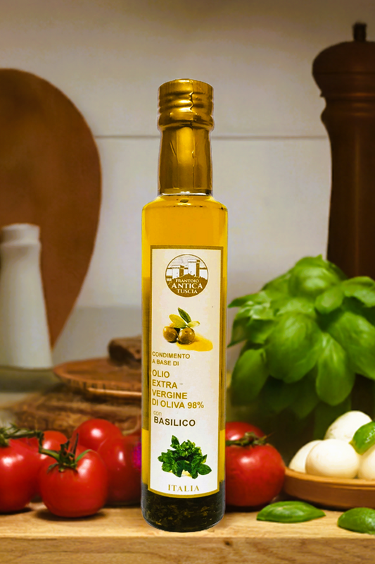 Olivenöl Extra Vergine + Basilico - Flasche 250 ml